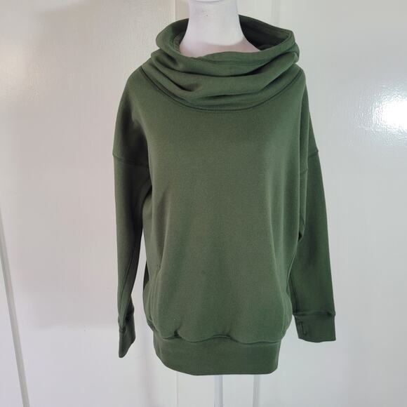 Zyia Active Size S Oh So Soft Olive Hoodie Cowl Neck Kangaroo Pocket Comfy Cozy - Picture 2 of 12